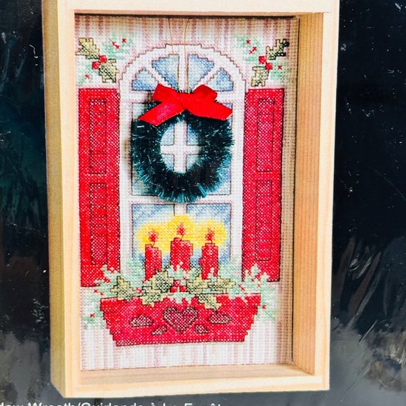 Displaymates Cross Stitch Kit w/Shadow Box Window Wreath Kit - New - Picture 2 of 5